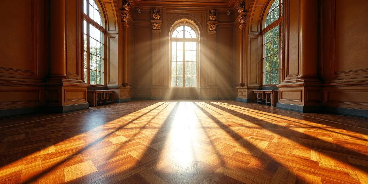 Primer plano de un suelo de madera noble restaurado en un palacio
